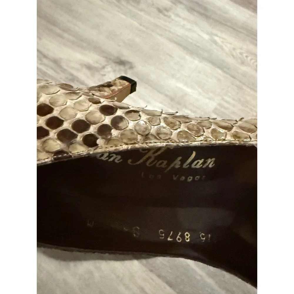 Norman Kaplan Vintage Snakeskin‎ Pumps Brown Tan Python Heels Made in Spain 8B